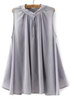 Romwe Stand Collar Pleated Grey Top