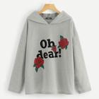 Romwe Plus Letter And Floral Print Hoodie