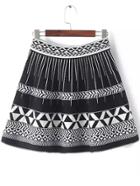 Romwe Vintage Print Black Skirt