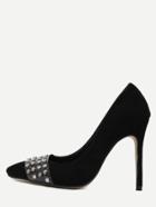 Romwe Black Faux Suede Pointed Toe Studded Pumps