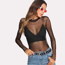 Romwe Lettuce Edge Dobby Mesh Top