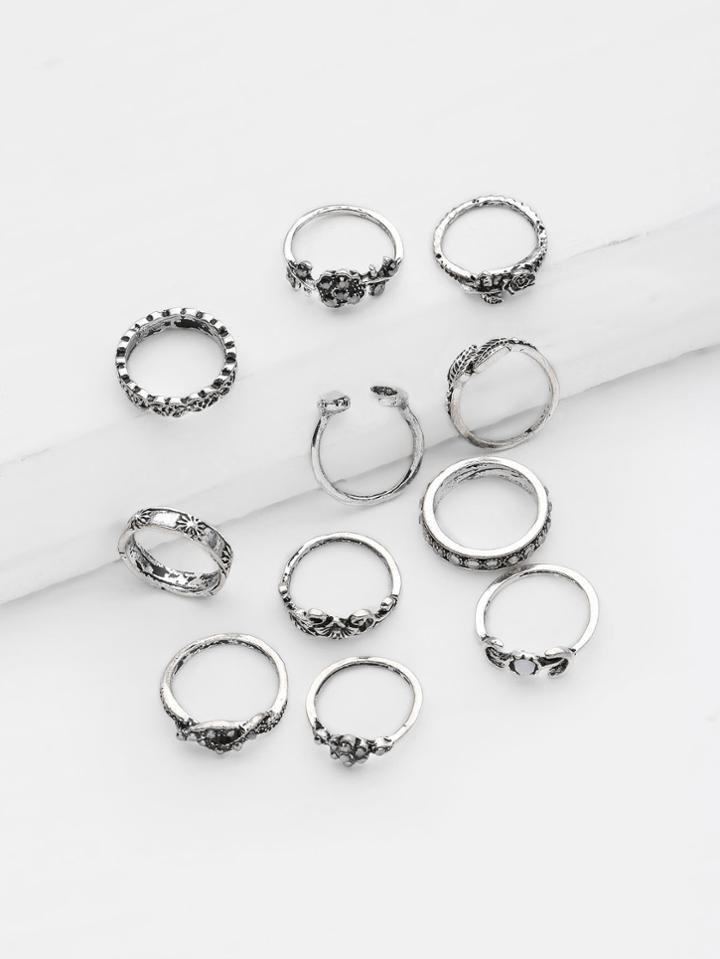 Romwe Flower And Leaf Design Ring Set 11pcs