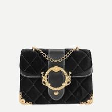 Romwe Quilted Detail Buckle Decor Chain Bag