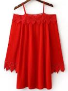 Romwe Red Cold Shoulder Crochet Shift Dress