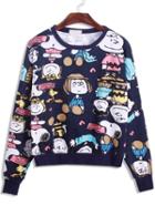 Romwe Royal Blue Cartoon Print Sweatshirt