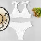 Romwe Frill Trim Shirred Bikini Set