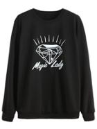 Romwe Black Diamond Print Sweatshirt