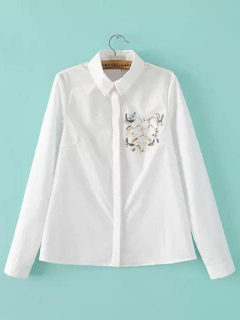 Romwe Butterfly Print White Blouse