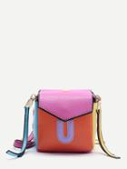 Romwe Letter Patch Color Block Chain Crossbody Bag With Zipper