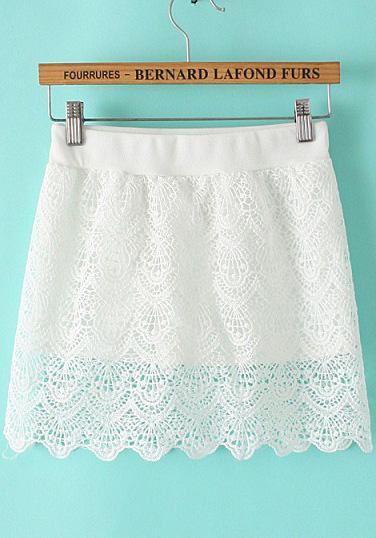 Romwe Elastic Waist Lace White Skirt
