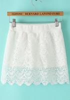 Romwe Elastic Waist Lace White Skirt