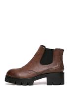 Romwe Brown Faux Leather Laser Elastic Flatform Boots