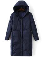 Romwe Navy Zipper Up Seam Hooded Padded Coat