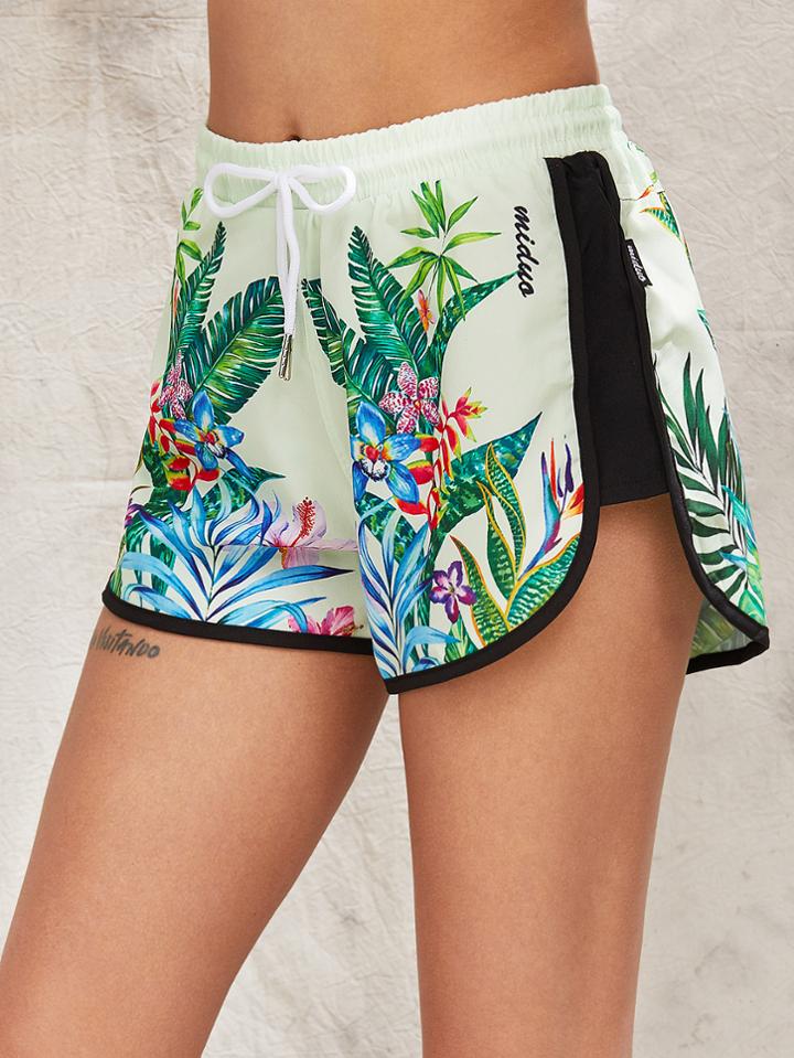 Romwe Tropical Print Dolphin Shorts