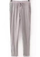 Romwe Grey Drawstring Waist Rivet Pant