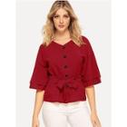 Romwe Tiered Flounce Sleeve Buttoned Blouse