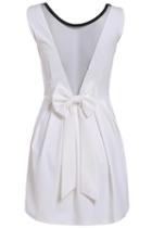Romwe Sleeveless With Sheer Mesh Bow Pleated Dress