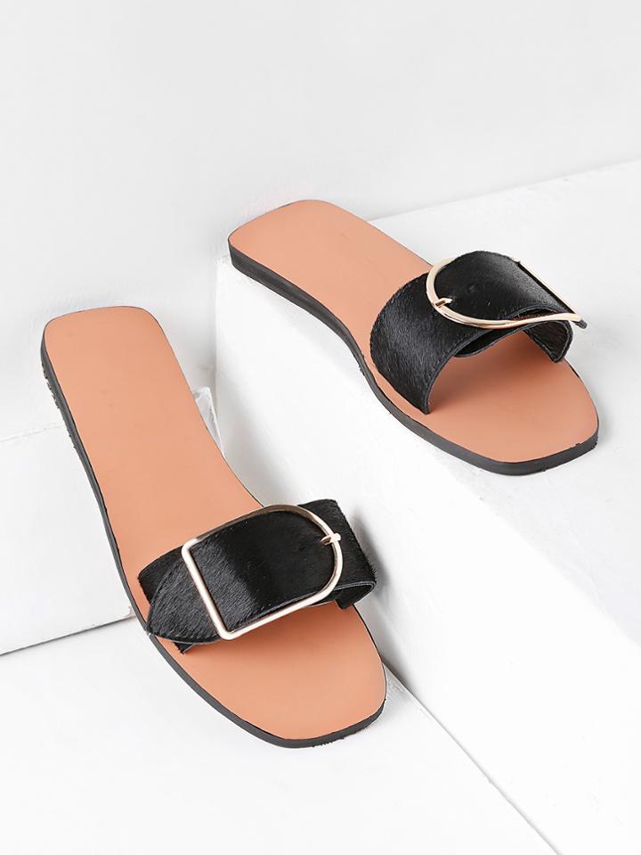 Romwe Buckle Detail Slide Sandals