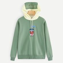 Romwe Bottle Embroidery Drawstring Hoodie