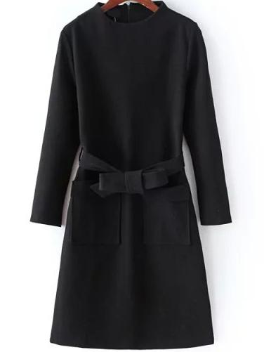 Romwe Pockets Straight Dress With Obi