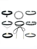 Romwe Multi Shape Pendant Choker Necklace Set