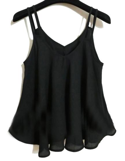 Romwe Spaghetti Strap Double Layers Black Cami Top
