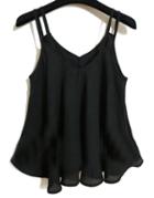 Romwe Spaghetti Strap Double Layers Black Cami Top