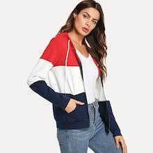 Romwe Color Block Hooded Coat
