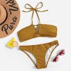 Romwe Lace-up Solid Bikini Set