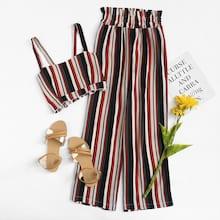 Romwe Plus Striped Top With Pants