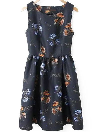Romwe Cutout-back Flower Print Dress