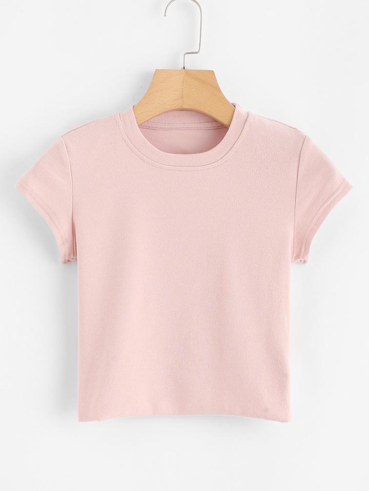 Romwe Round Neck Basic Crop Tee