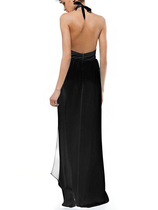 Romwe Halter Backless Split Chiffon Maxi Dress