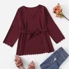 Romwe Cut Out Tie Waist Tie Waist Blouse