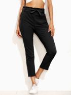 Romwe Black Tie Waist Ankle Pants