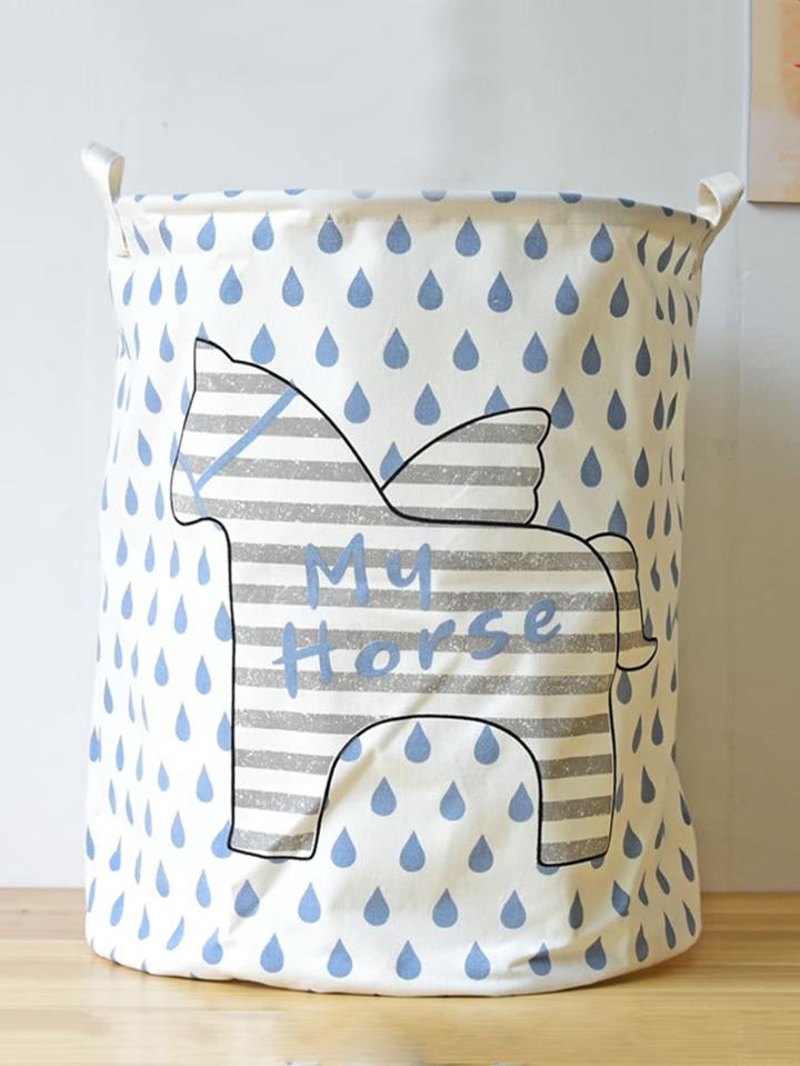 Romwe Striped Horse Print Storage Bucket