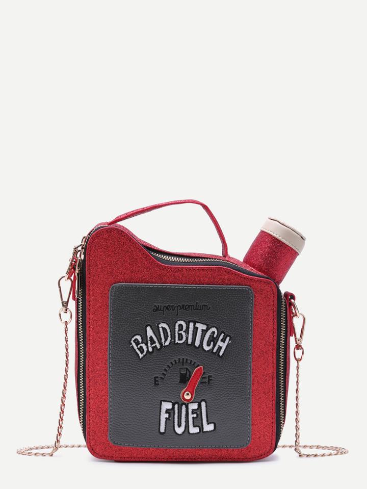Romwe Red Fuel Tank Shaped Zip Closure Chain Bag