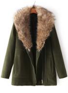 Romwe Army Green Coat With Faux Fur Lapel