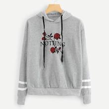 Romwe Floral Print Striped Hoodie