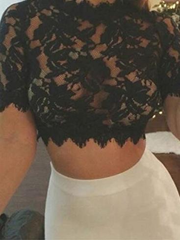 Romwe Mock Neck Lace Crop Top