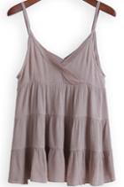 Romwe Khaki Spaghetti Strap Pleated Ruffle Cami Top
