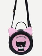 Romwe Cat Shaped & Print Crossbody Bag - Black