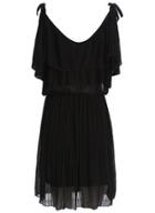 Romwe Spaghetti Strap Ruffle Pleated Black Dress