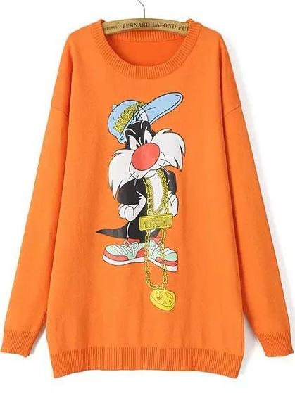 Romwe Cock Print Loose Sweater