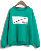 Romwe White Print Loose Green Sweatshirt