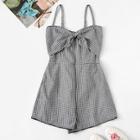 Romwe Gingham Knot Front Cami Romper