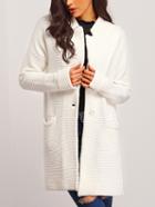 Romwe Dropped Shoulder Seam Ribbed Long Coat With Pockets