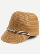 Romwe Khaki Adjustable Wide Brim Straw Hat