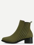 Romwe Green Suede Elastic Chunky Heel Ankle Boots