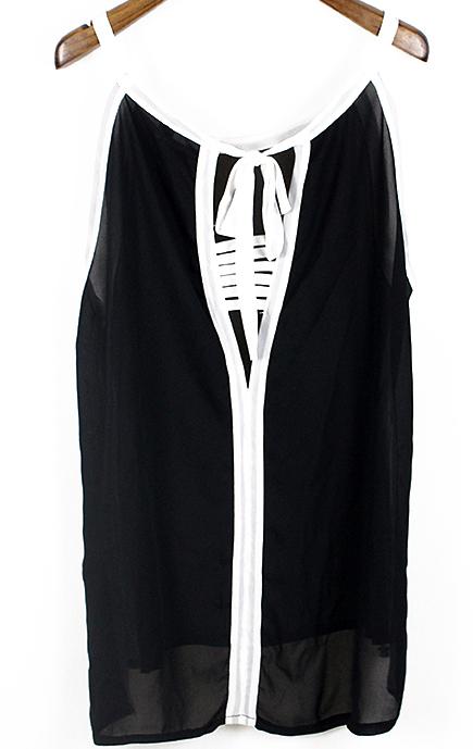 Romwe Dip Hem Hollow Black Cami Top